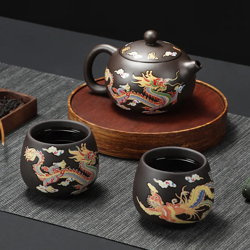 Dragon Phoenix Teapot Set